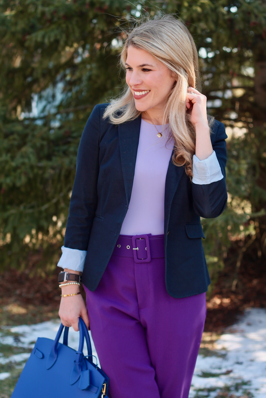 cobalt blue pants with purple blouse | Синие брюки, Синий, Брюки